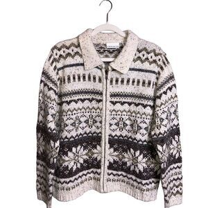 Croft & Barrow Wool Blend Full Zip Sweater Cardigan sz Large *Flawed